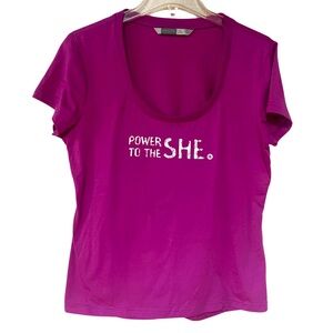 Athleta Purple Graphic Scoop Neck Ruched Back Short Sleeve Work Out Top Sz XL